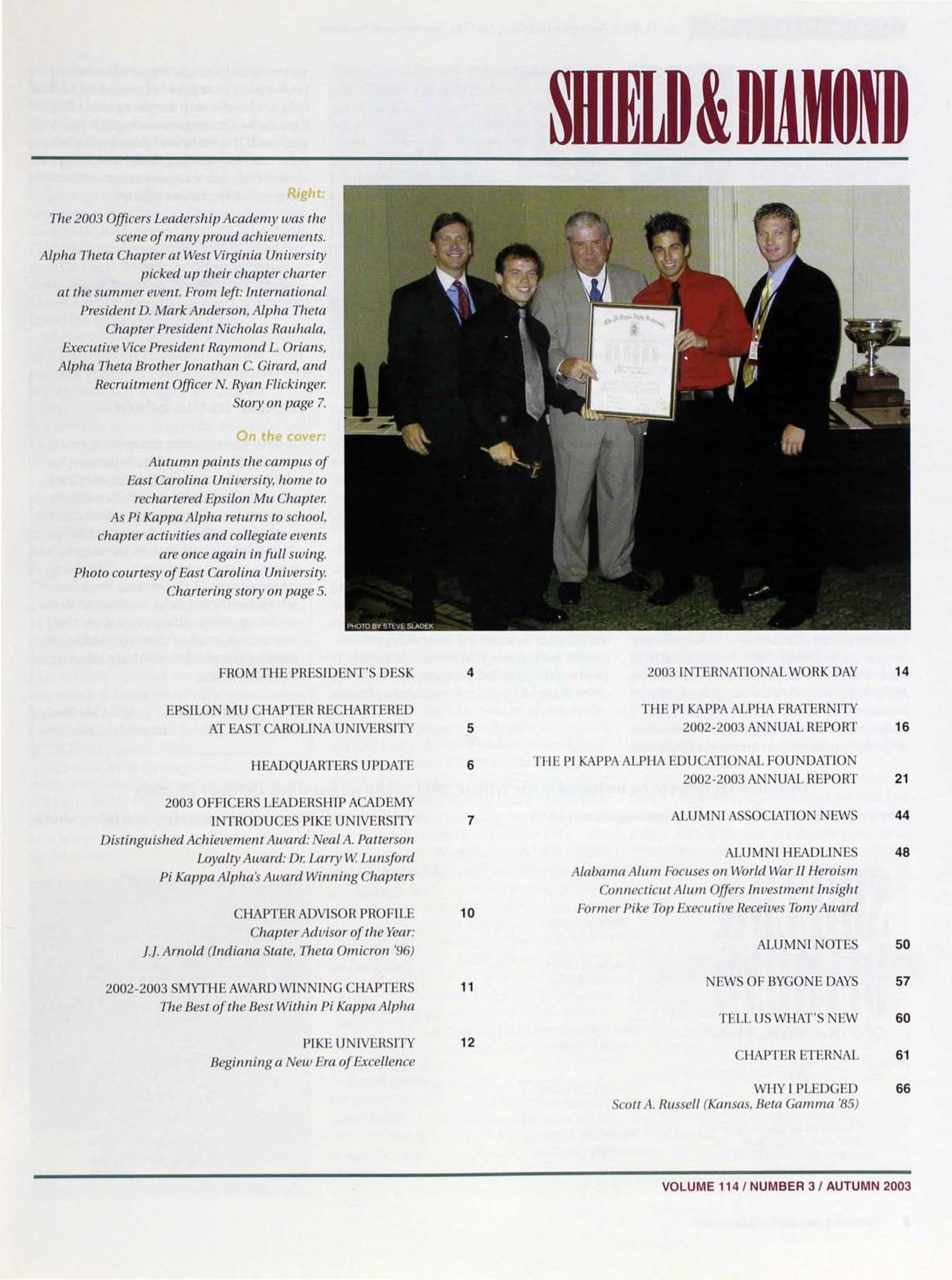 Shield & Diamond, Vol. 114, No. 3, Table Of Contents